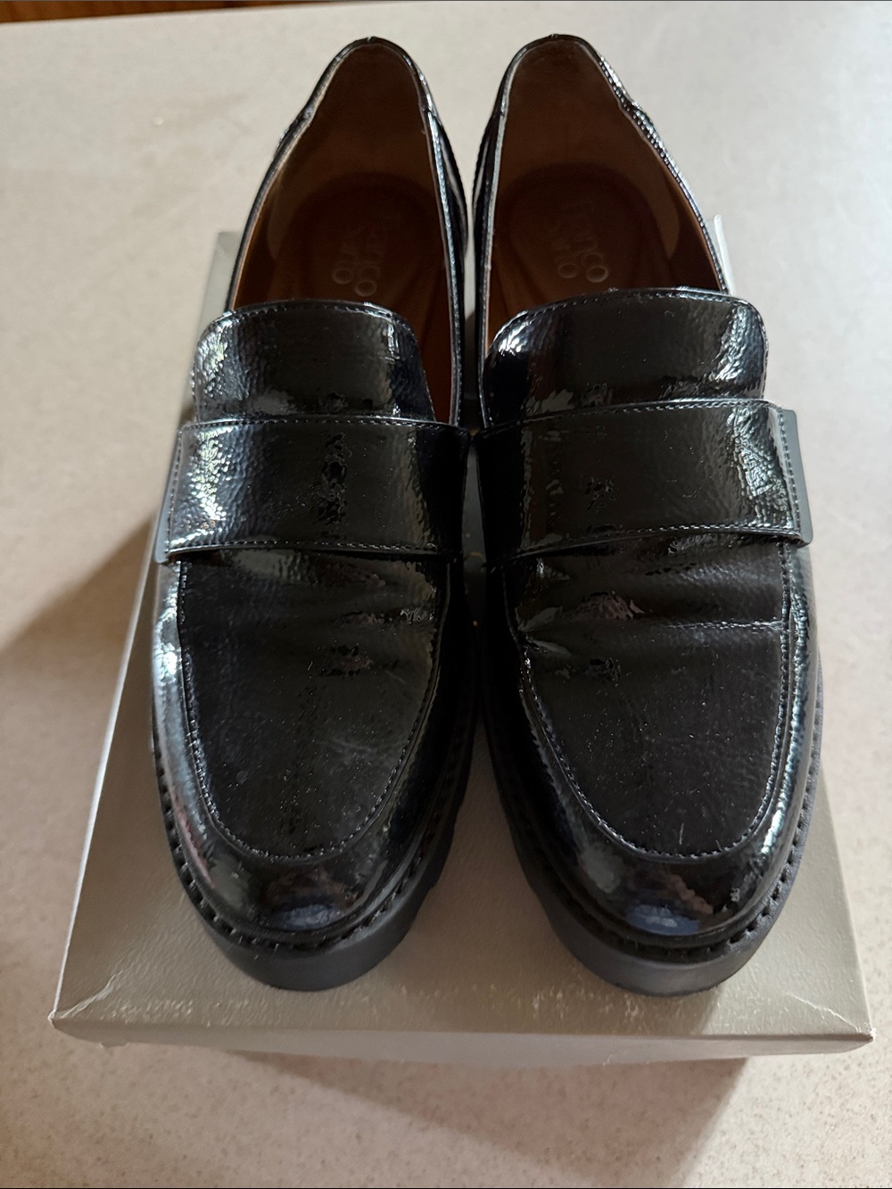 Franco Sarto Black Patent Leather Slip-On Loafers